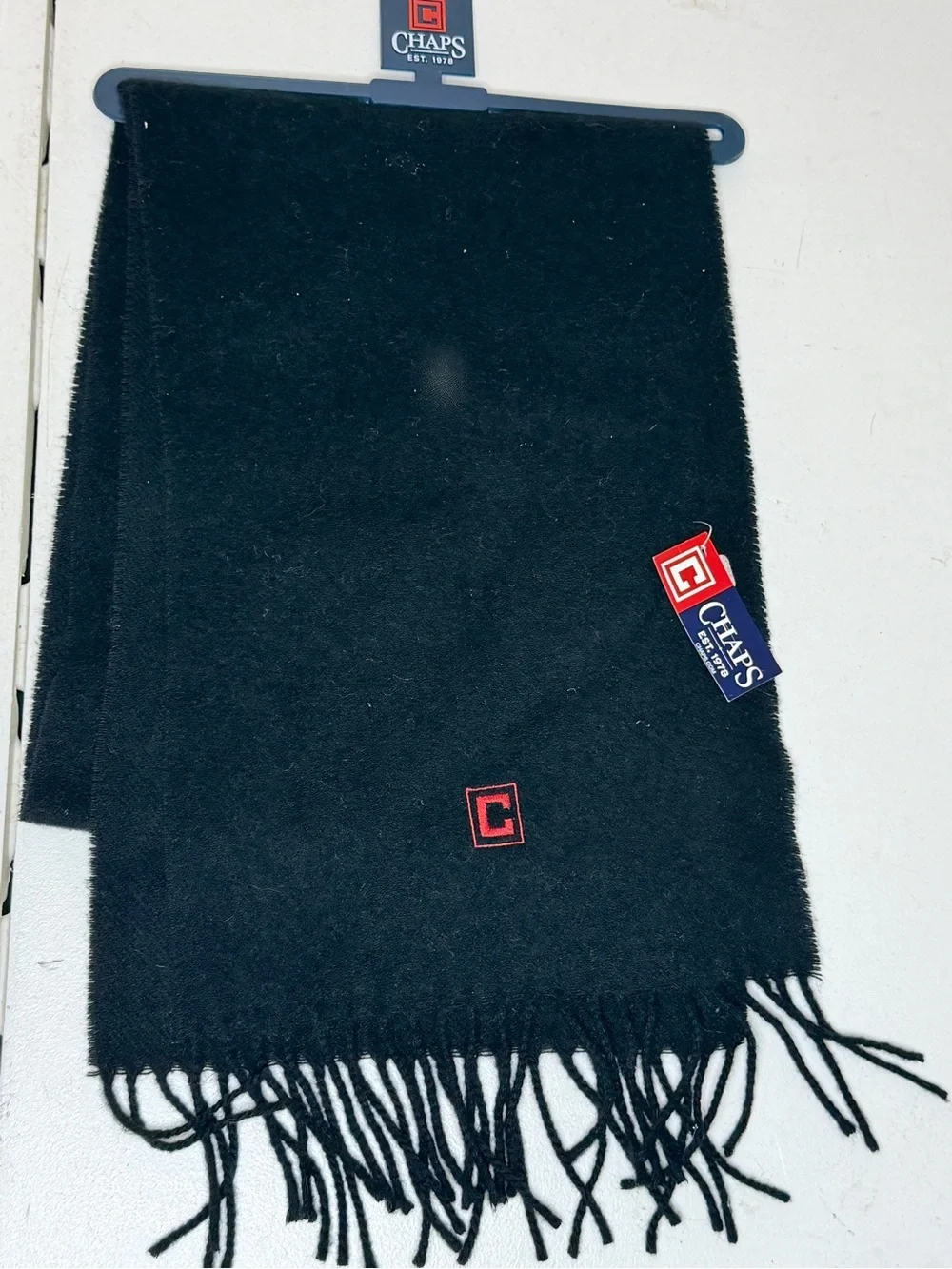 Chaps Black Scarf with Red Logo Accent